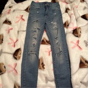 Aeropostale Blue Skinny Jeans with Distressed Details